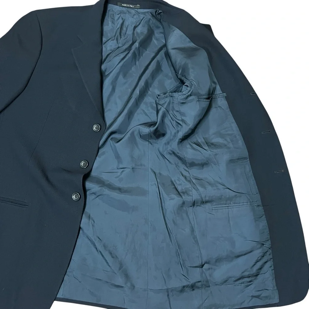 ARMANI COLLEZIONI Navy Blue Blazer Textured Suit Jacket 42R Wool Italy Made Coat